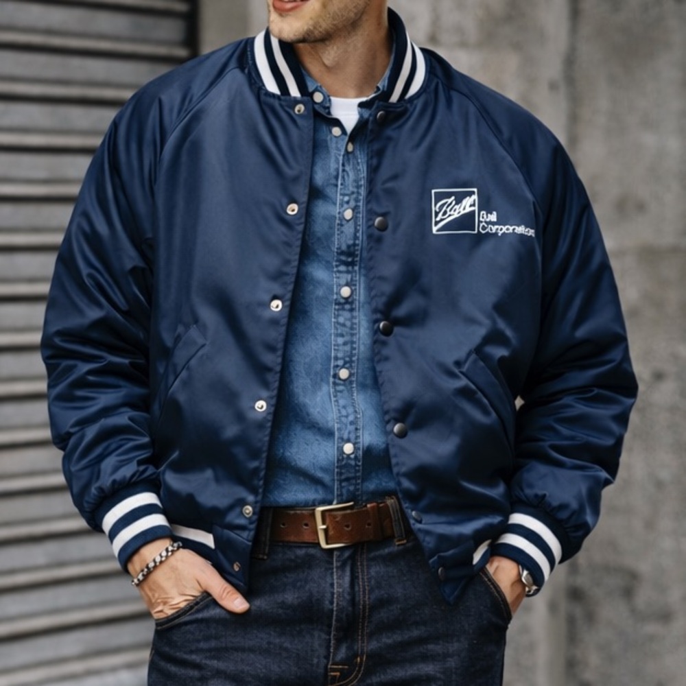 Vintage king Louie Ball Corporation Bomber Jacket made in USA Varsity - Picture 1 of 7
